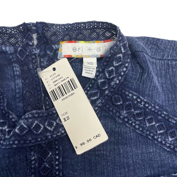 NWT ERI + ALI Anthropologie Embroidered Tank Top Sz XS Blue - Picture 3 of 5